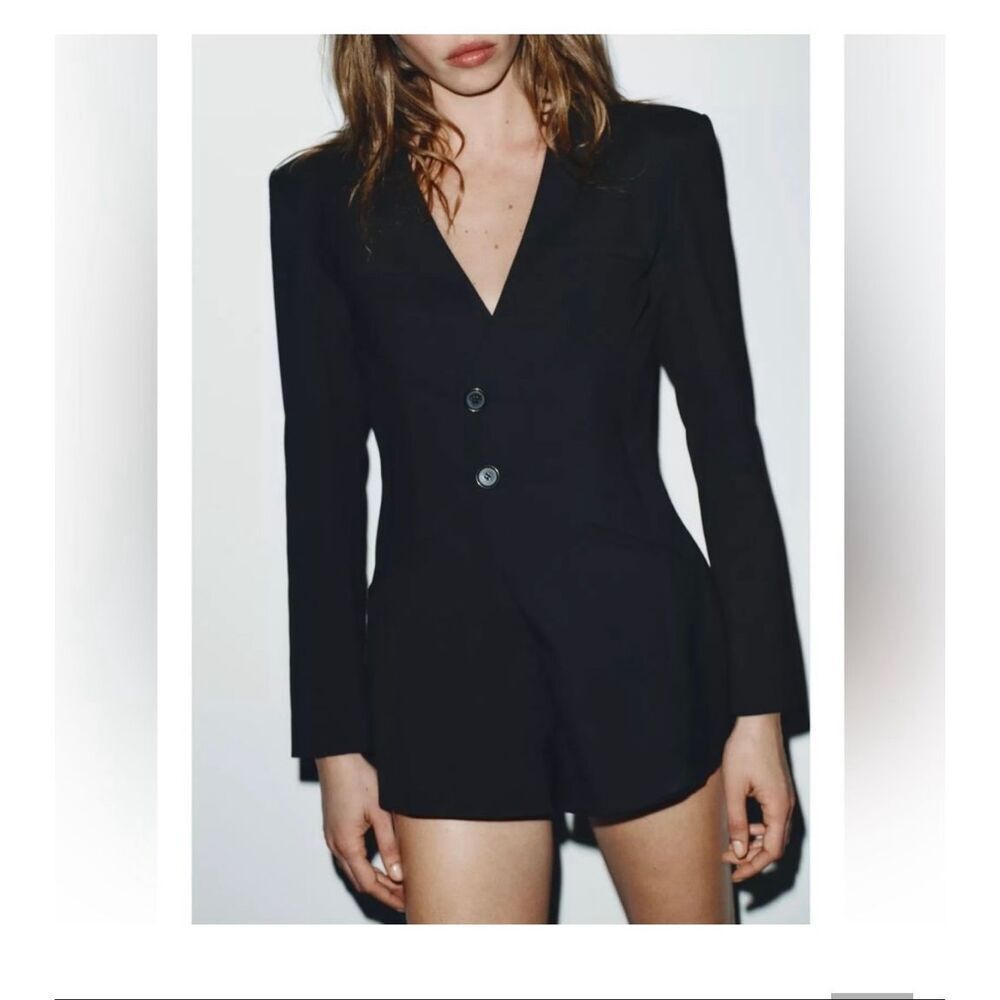 Zara Double Breasted Black Short Blazer Jumpsuit Size Medium